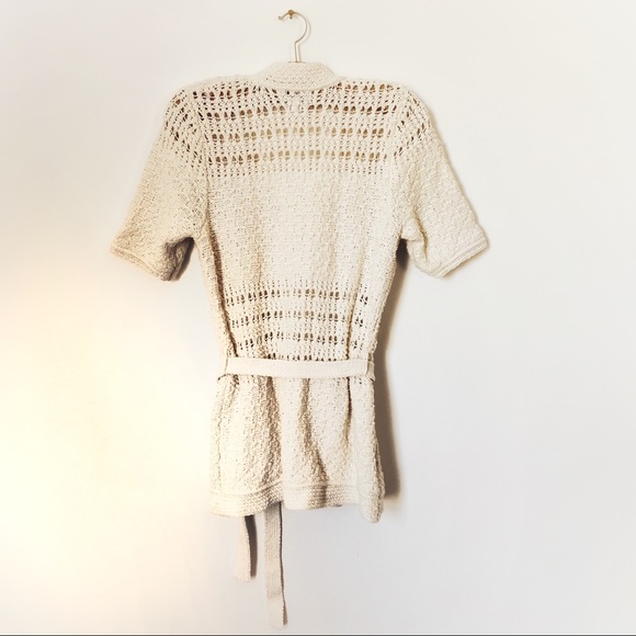 Loft Ivory Crochet Elbow Sleeve Cardigan w/Belt - Picture 3 of 6